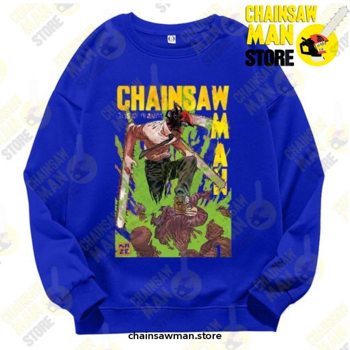 Anime Chainsaw Man Pullover Sweatshirt Blue / S