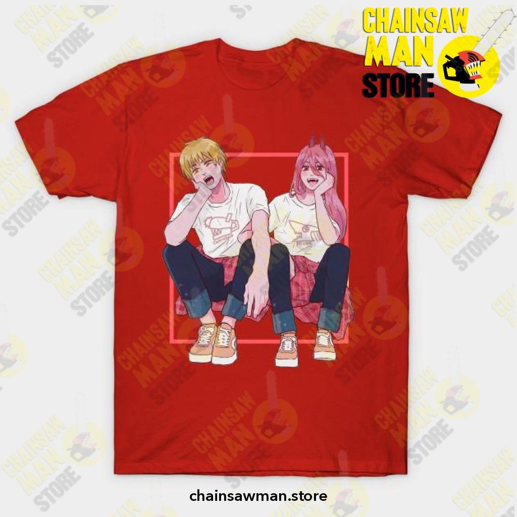 anime chain saw man t shirt red s 338 - Chainsaw Man Store