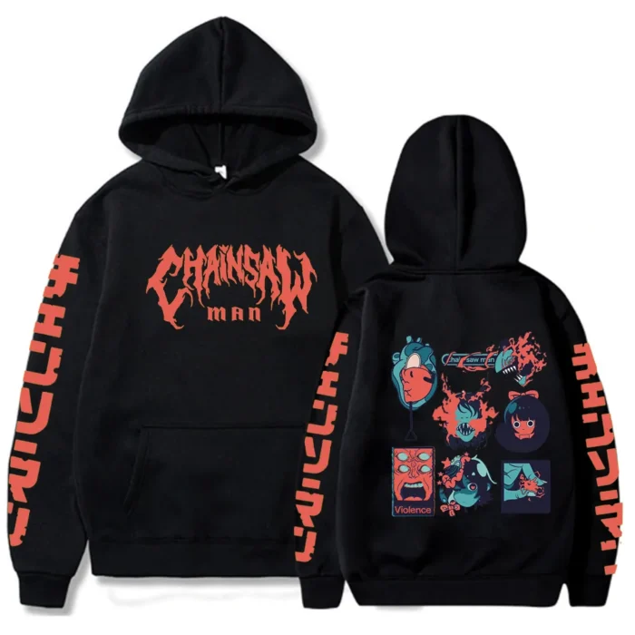 Hot Anime Hoodies Chainsaw Man Hooded Sweatshirts Fleece Streetwear Sweatshirt Print Oversized Clothes Loose Pullover Women - Chainsaw Man Store