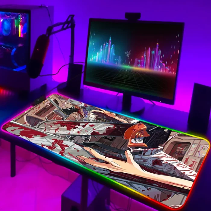 Keyboard Mat Chainsaw Man Xxl Gaming LED Mouse Pad Deskmat Laptop Accessories RGB Mousepad Desk Protector 14 - Chainsaw Man Store