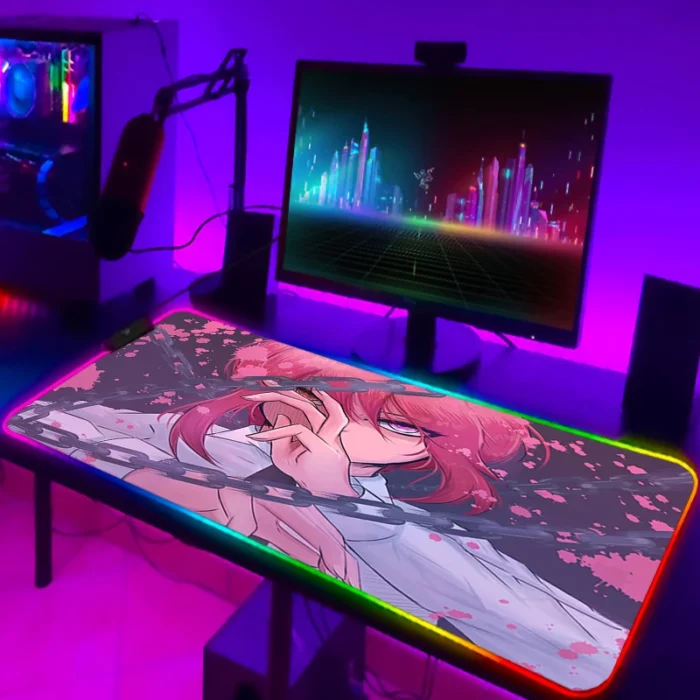 Keyboard Mat Chainsaw Man Xxl Gaming LED Mouse Pad Deskmat Laptop Accessories RGB Mousepad Desk Protector 17 - Chainsaw Man Store