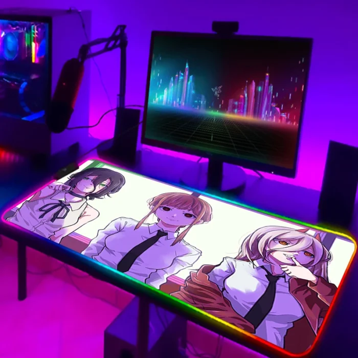 Keyboard Mat Chainsaw Man Xxl Gaming LED Mouse Pad Deskmat Laptop Accessories RGB Mousepad Desk Protector 7 - Chainsaw Man Store