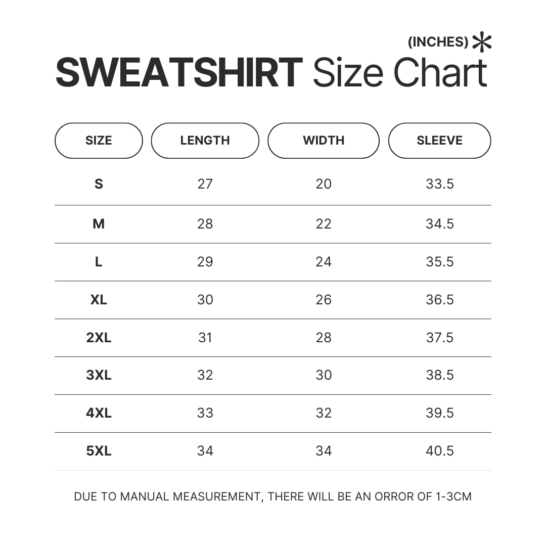 Sweatshirt Size Chart - Chainsaw Man Store