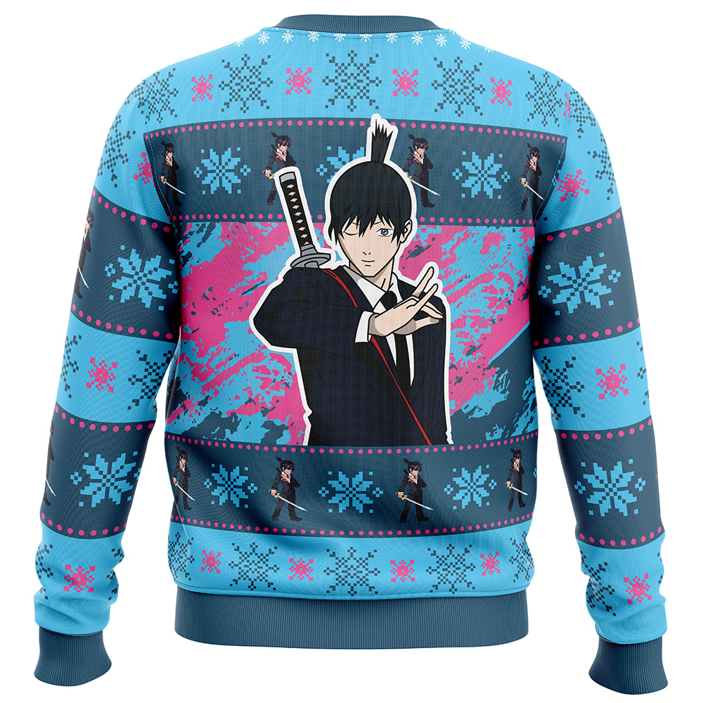 Christmas Aki Chainsaw Man Ugly Christmas Sweater BACK mockup - Chainsaw Man Store
