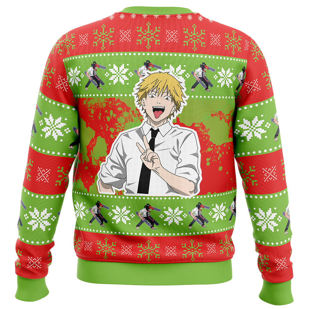 Christmas Denji Chainsaw Man Ugly Christmas Sweater BACK mockup - Chainsaw Man Store