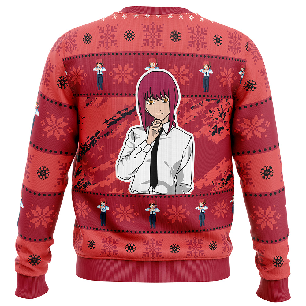Christmas Makima Chainsaw Man Ugly Christmas Sweater BACK mockup - Chainsaw Man Store