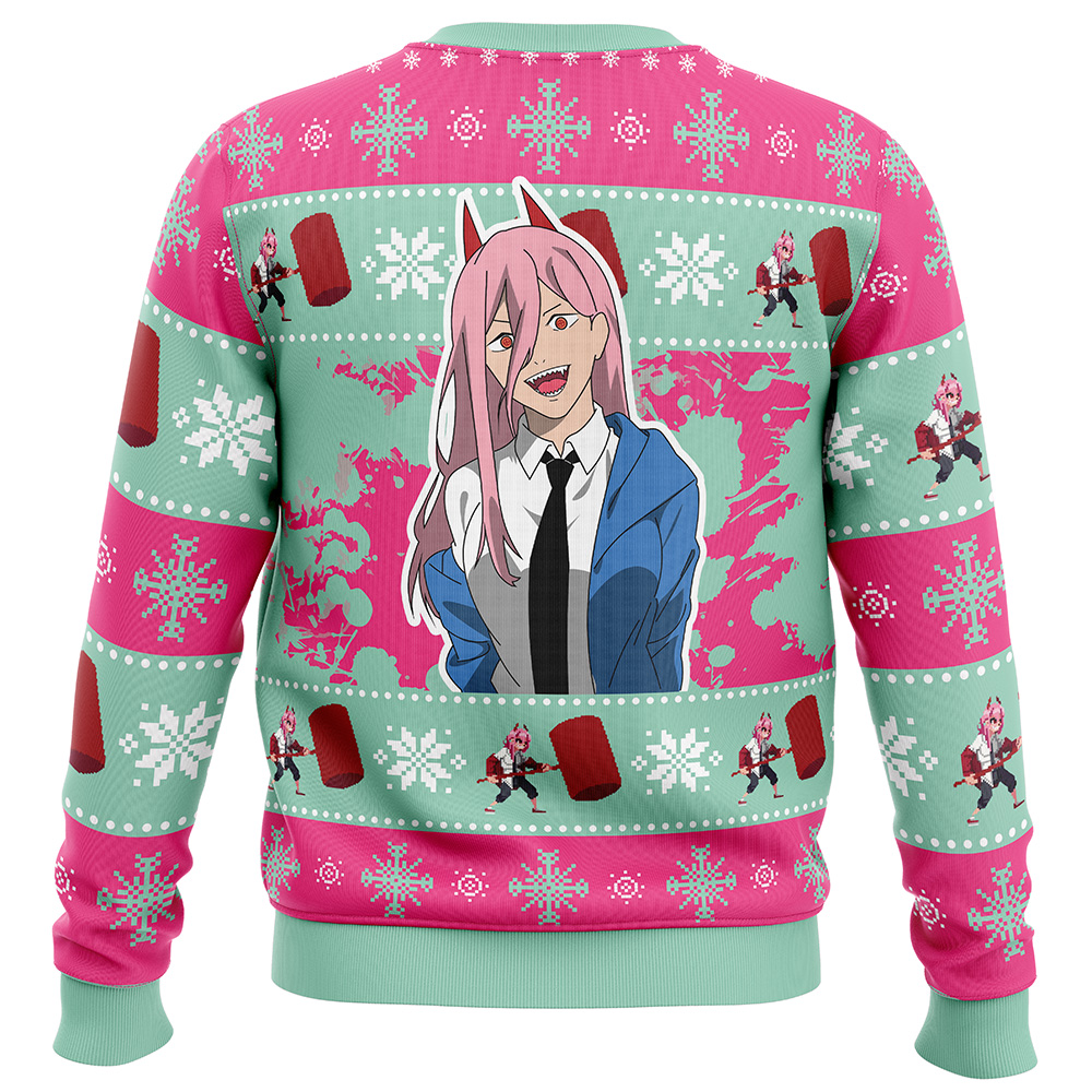 Christmas Power Chainsaw Man Ugly Christmas Sweater BACK mockup - Chainsaw Man Store