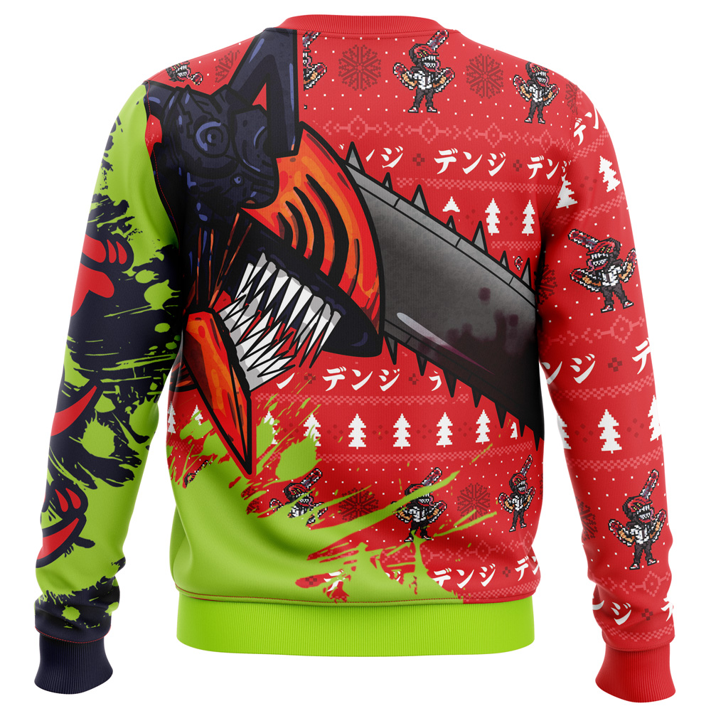 Hybrid Form Denji CM Ugly Christmas Sweater BACK mockup - Chainsaw Man Store
