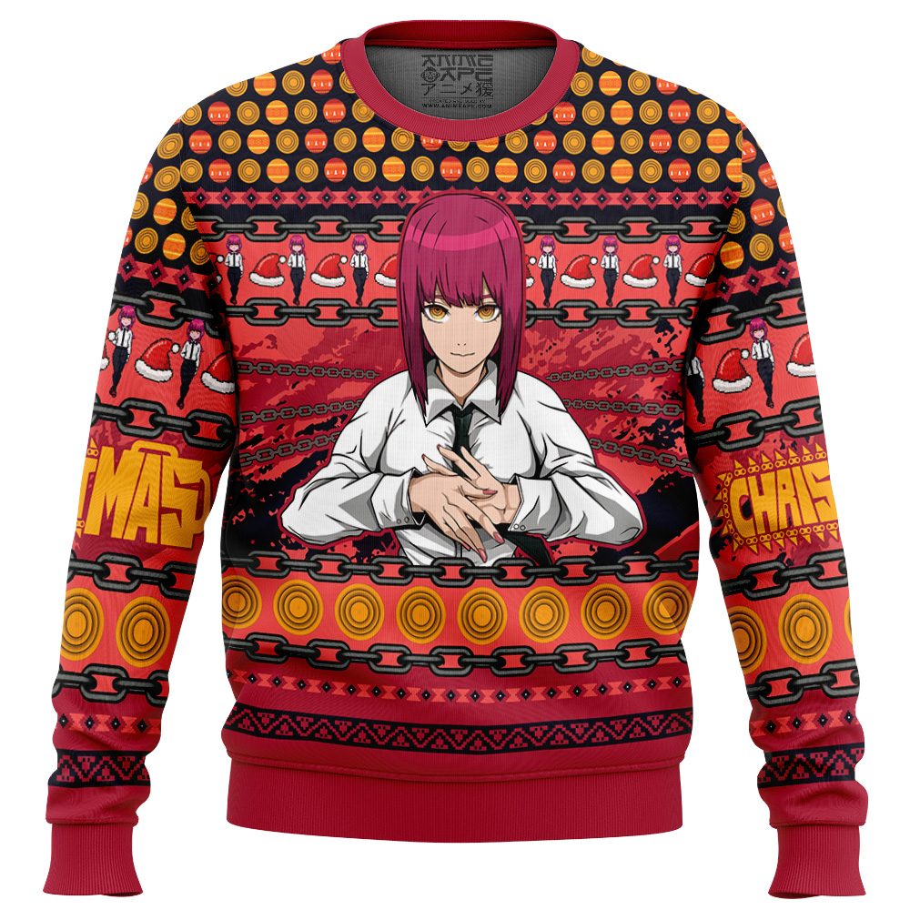 Makima Chainsaw Man Ugly Christmas Sweater FRONT - Chainsaw Man Store