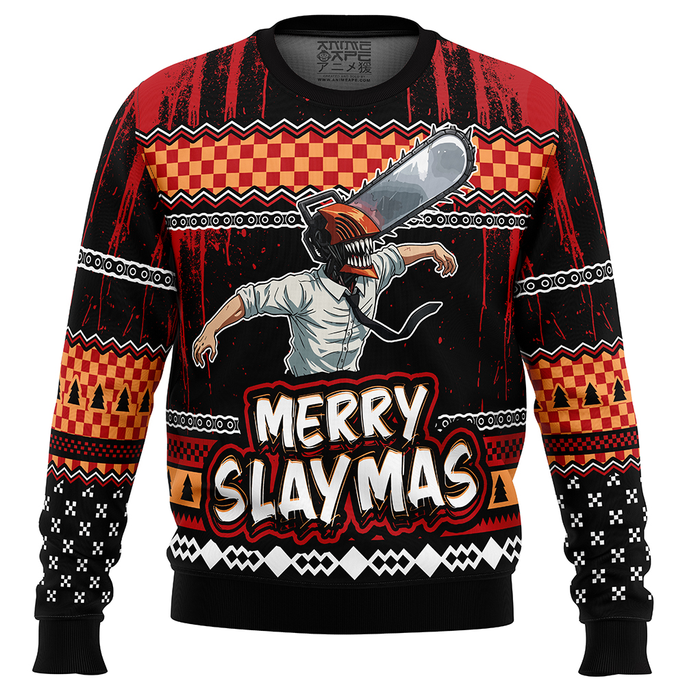 Merry Slaymas Denji Chainsaw Man Sweater FRONT mockup - Chainsaw Man Store